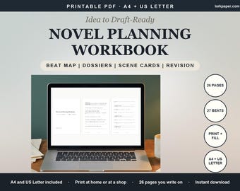 Novel Planner Journal Printable, Novel Planning Workbook, Story Beat Map Character Dossiers Scene Cards, Plot Outline Template PDF