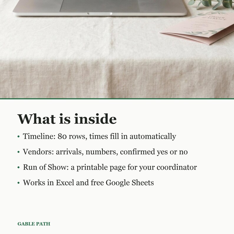 Wedding Day Timeline Spreadsheet, Excel and Google Sheets, Run of Show Vendor Planner image 4