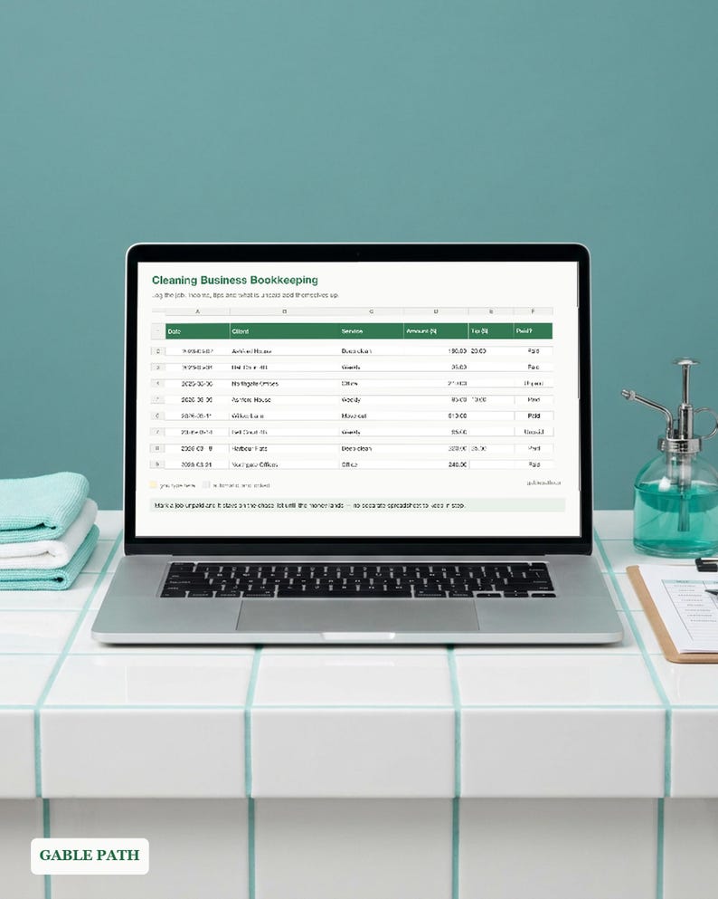Cleaning Business Bookkeeping Spreadsheet, Excel and Google Sheets, Job Client Mileage Tracker immagine 2