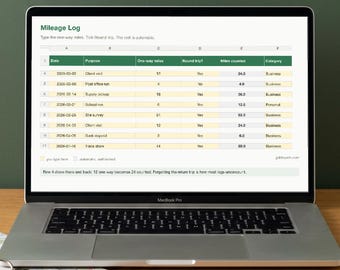 Mileage Log Spreadsheet, Excel and Google Sheets, Business Mileage Tracker Tax Deduction
