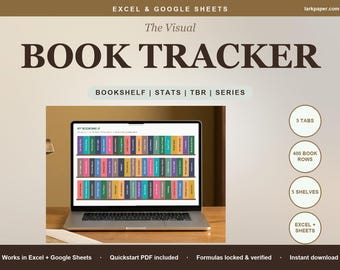 Reading Tracker Bookshelf Spreadsheet, Virtual Bookshelf Book Log, Reading Stats TBR and Series Tracker, Excel Google Sheets Template