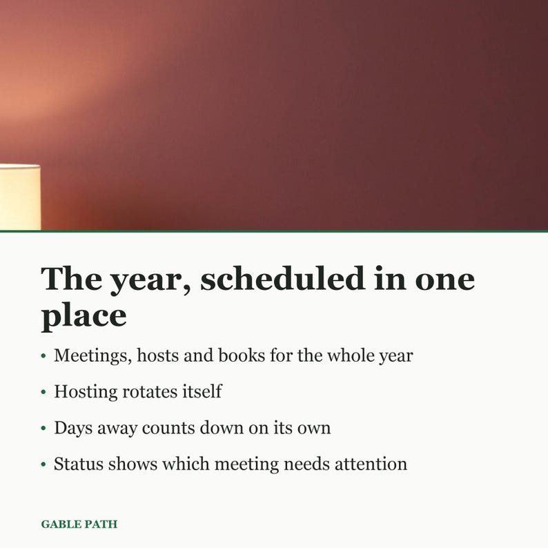 Book Club Planner Spreadsheet, Excel and Google Sheets, Meeting Schedule Host Tracker