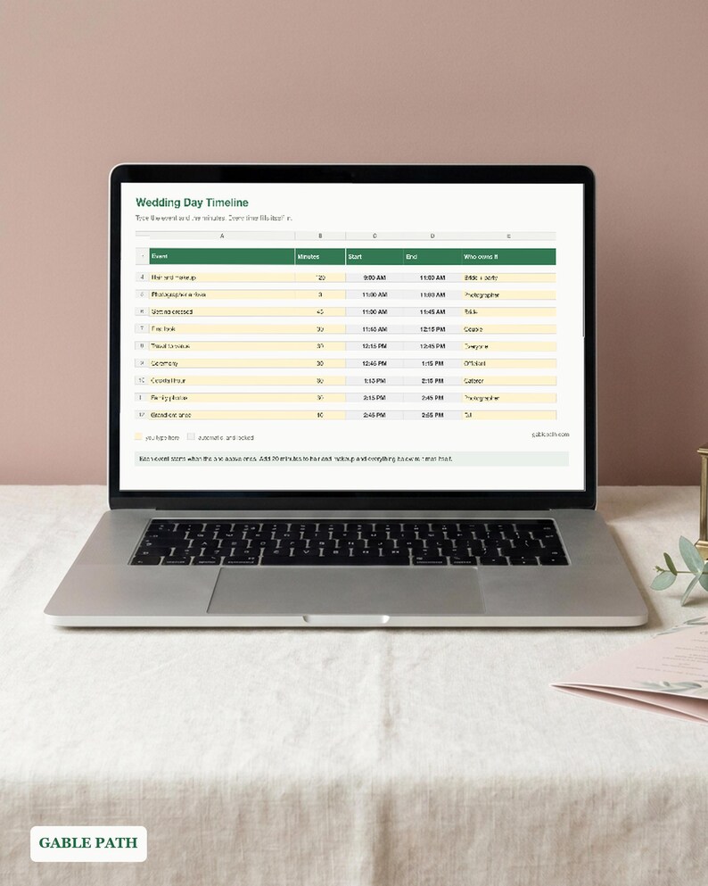 Wedding Day Timeline Spreadsheet, Excel and Google Sheets, Run of Show Vendor Planner
