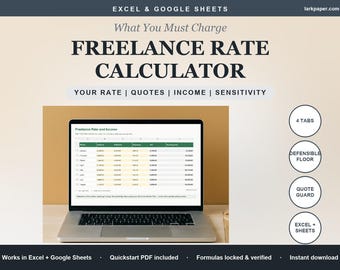 Freelance Rate Calculator Spreadsheet, Hourly and Day Rate Pricing Tool, Project Quote Freelance Invoice Tracker, Excel Google Sheets