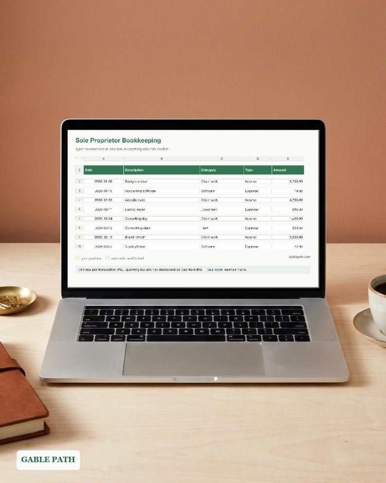 Sole Proprietor Bookkeeping Spreadsheet, Self Employed 1099 Income Expense Tracker, Excel Google Sheets image 1