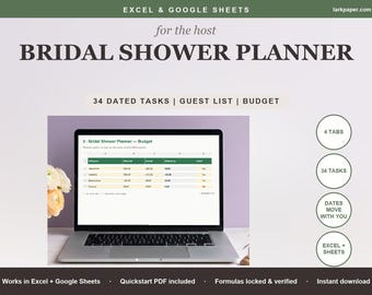Bridal Shower Planner Spreadsheet, Bridal Shower Checklist, Guest List Budget Tracker Maid of Honor, Excel Google Sheets Template