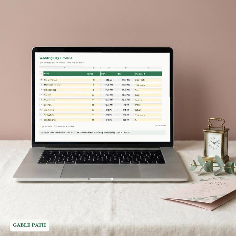 Wedding Day Timeline Spreadsheet, Excel and Google Sheets, Run of Show Vendor Planner