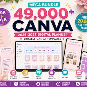 49,000+ Digital Planner Bundle 2026–2028, Editable Canva Templates, PLR & MRR Resell Rights
