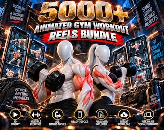 Pacchetto di oltre 5000 video animati di allenamento in palestra, video di fitness, video di allenamento senza volto, PLR MRR, video brevi per Instagram, TikTok e YouTube