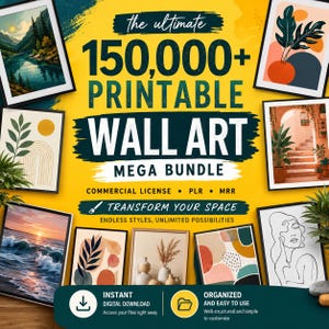 150,000+ Printable Wall Art Bundle, Modern, Botanical, Coastal, Vintage (Digital Download)