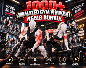 1000+ Animated Gym Workout Reels Bundle | Faceless Fitness Content (Digital Download)