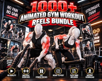 1000+ Animated Gym Workout Reels Bundle | Faceless Fitness Content (Digital Download)