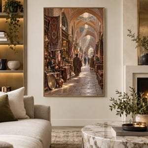 Tabriz Brick Vaults Canvas Wall Art, Persian Bazaar Oil Painting Print