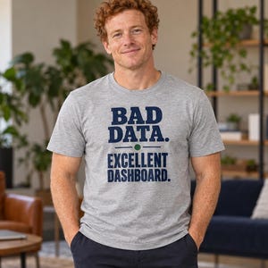 Dataanalytiker T-shirt, dålig data utmärkt instrumentpanel, retro typografi