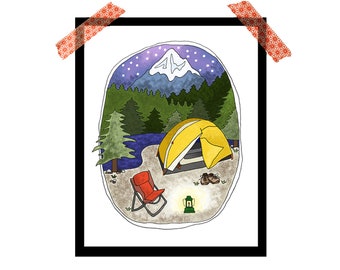 Camping tent, outdoors, travel print 8x10 inches