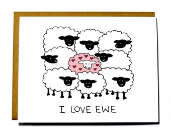 I Love You, I love ewe card, sheep, funny Valentine's Day card
