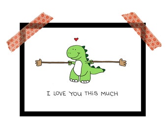 T-rex, Dinosaur I love you this much print, 5x7 print, children's art