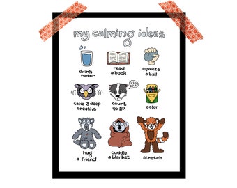 Kids Calming Strategies Poster, Nursery, Playroom Feelings Corner, 8x10 illustrated print