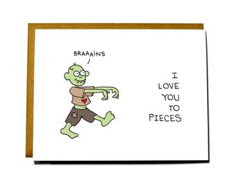 Funny Valentine's Day card - Zombie I love you to pieces card
