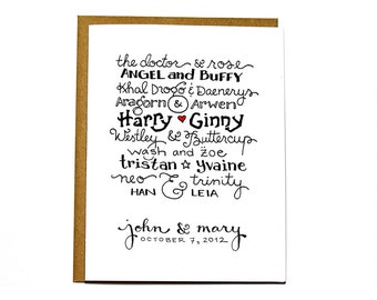 Customized, Personalized Valentine's Day card, Wedding card, Anniversary card - famous GEEKY lovers