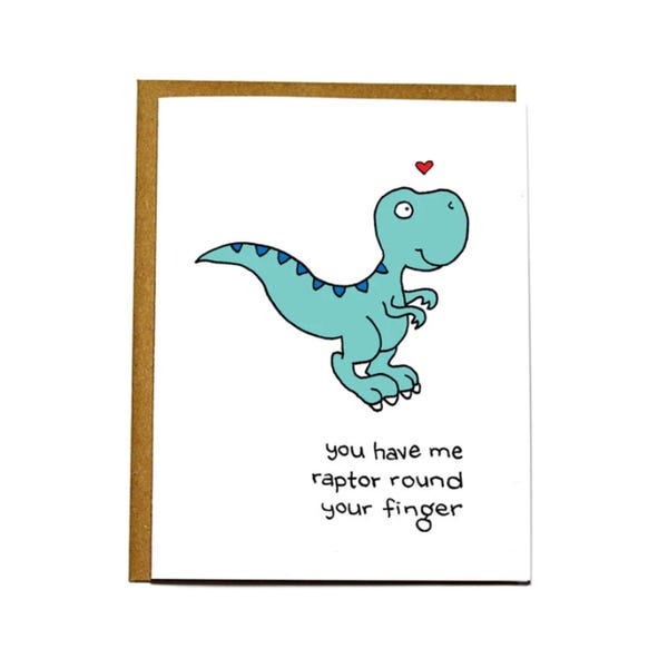 Raptor dinosaur funny Valentines Day card, I love you card, wedding card