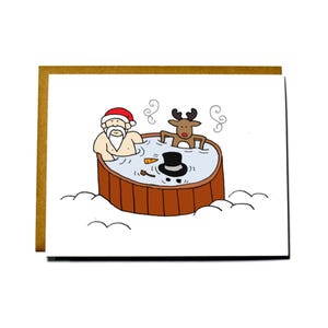 Funny Christmas card, Santa Claus hot tub party