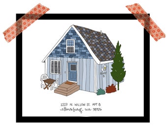 Custom house illustration; custom portrait; housewarming gift