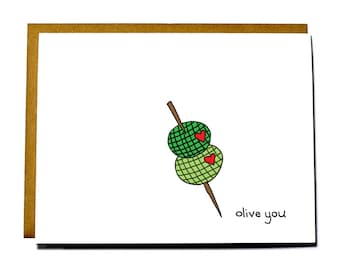 Cute I love you card, Olive you card, Valentines Day, Anniversary card