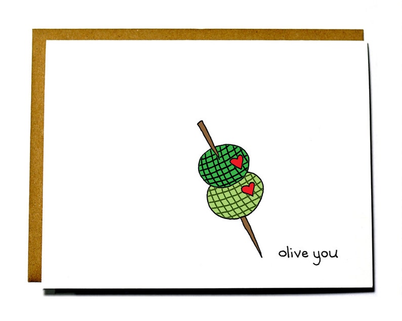 Cute I love you card, Olive you card, Valentines Day, Anniversary card image 1