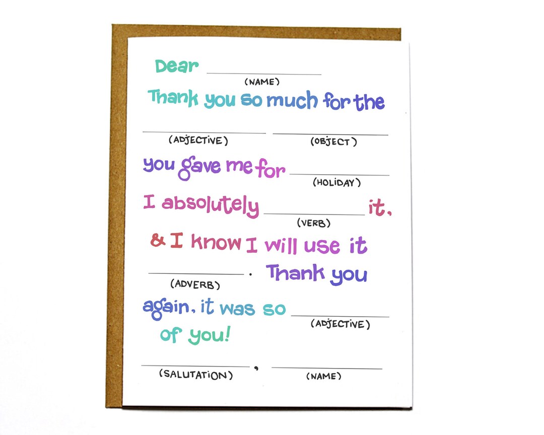 Mad Libs Funny Thank You Card - Etsy