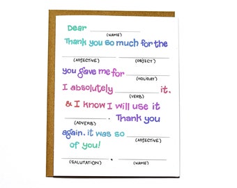 Mad Libs funny thank you card