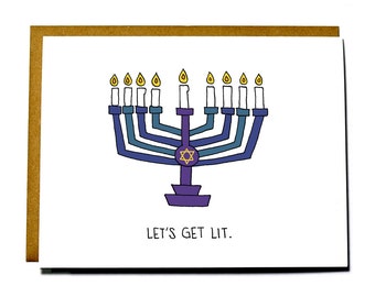 Funny Hanukkah Card - Get Lit Menorah