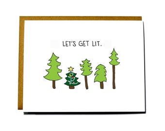 Funny Christmas Card - Get Lit Christmas tree