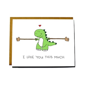 Linda tarjeta de dinosaurio - T-rex Te amo mucho, tarjeta de amor, tarjeta divertida del Día de San Valentín, tarjeta de aniversario