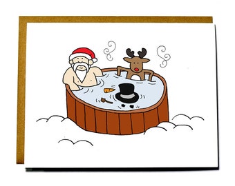 Funny Christmas card, Santa Claus hot tub party