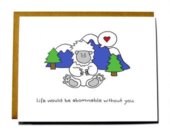 Missing you card, I love you card, Valentine's Day card - Yeti