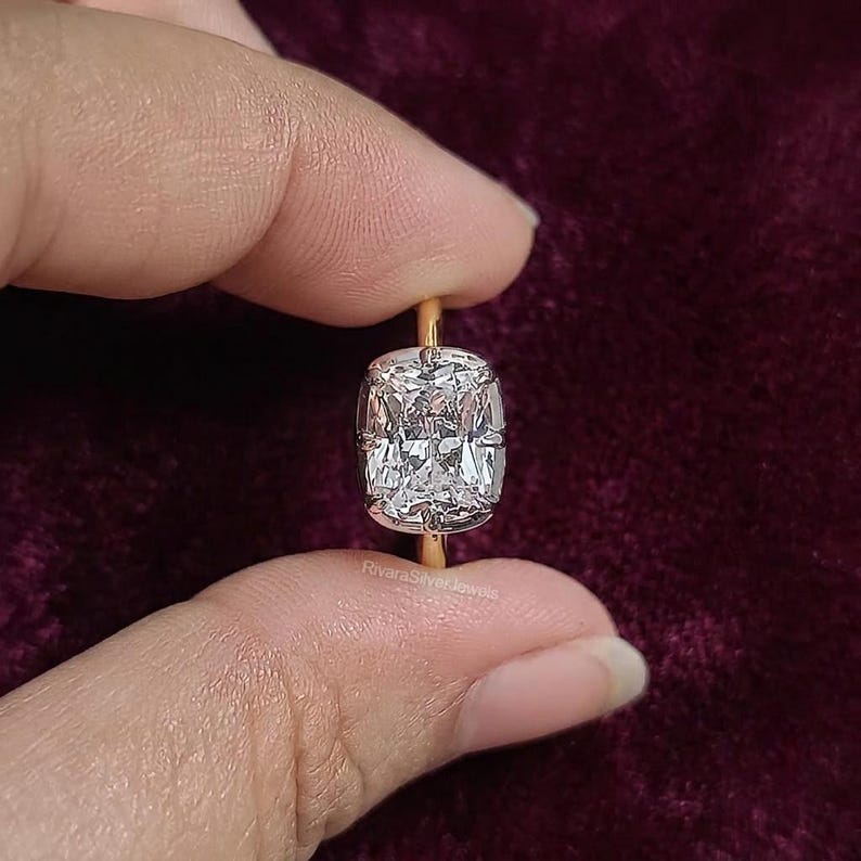 Elongated Cushion Cut Georgian Ring, East West Solitaire Gold Ring ...