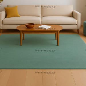 Alfombra de felpa verde salvia tejida a mano, con esquinas redondeadas, estilo Japandi (pelo de 1,25 a 1,9 cm).