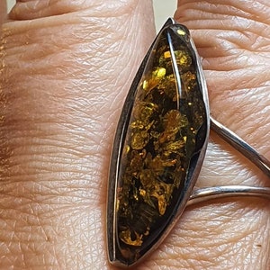 Natural Polish Baltic green Amber 925 sterling silver ring adjustable
