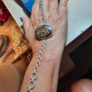 925 sterling zilver verstelbare armband met unieke echte grote ovale vorm Bronzite edelsteen
