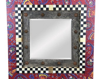 Square Mirror - Red Paisley Mirror