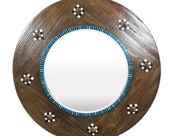 Round Wood Framed Beveled Mirror, Large Round Mirror