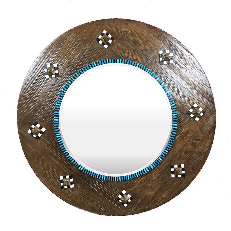 Round Wood Framed Beveled Mirror Large