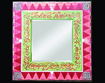 Hand Painted Mirror. Petite Pink Mirror, Decorative Mirror