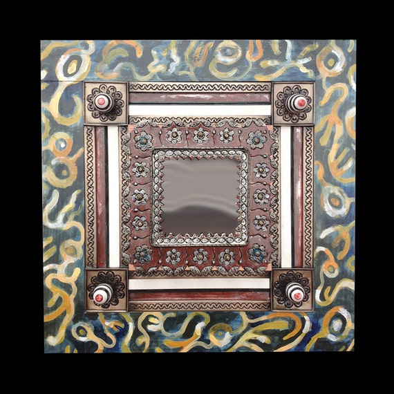Mexican Tin Mirror With A Matisse Flair Mexican Tin Mirror With A Matisse Flair