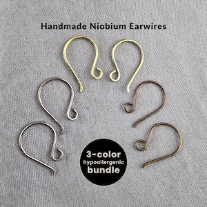 Handmade Niobium Ear Wires Bundle, Hypoallergenic Jewelry Findings (3 Colors) for Sensitive Skin