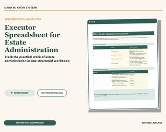 Kalkylblad för testamentsexekutor: Redigerbar Excel-organisatör för dödsboadministration