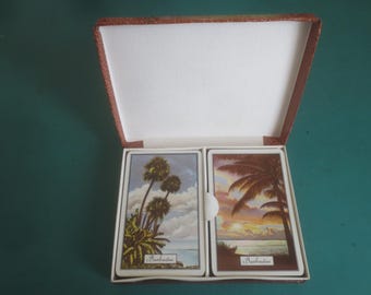Carte da gioco vintage retrò Piatnik Vienna Barbados Souvenir Doppio mazzo nella scatola originale.