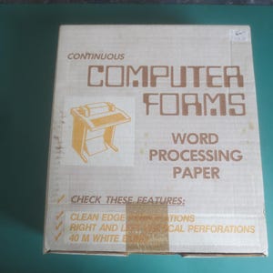 Vintage Box of Continuous Computer Forms Word Processing Paper.