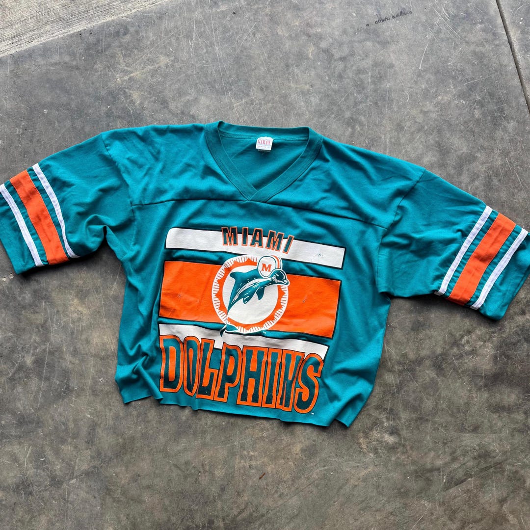 Vintage 90s Miami Dolphins Crop Top Jersey, NFL Raglan Tee (L/XL